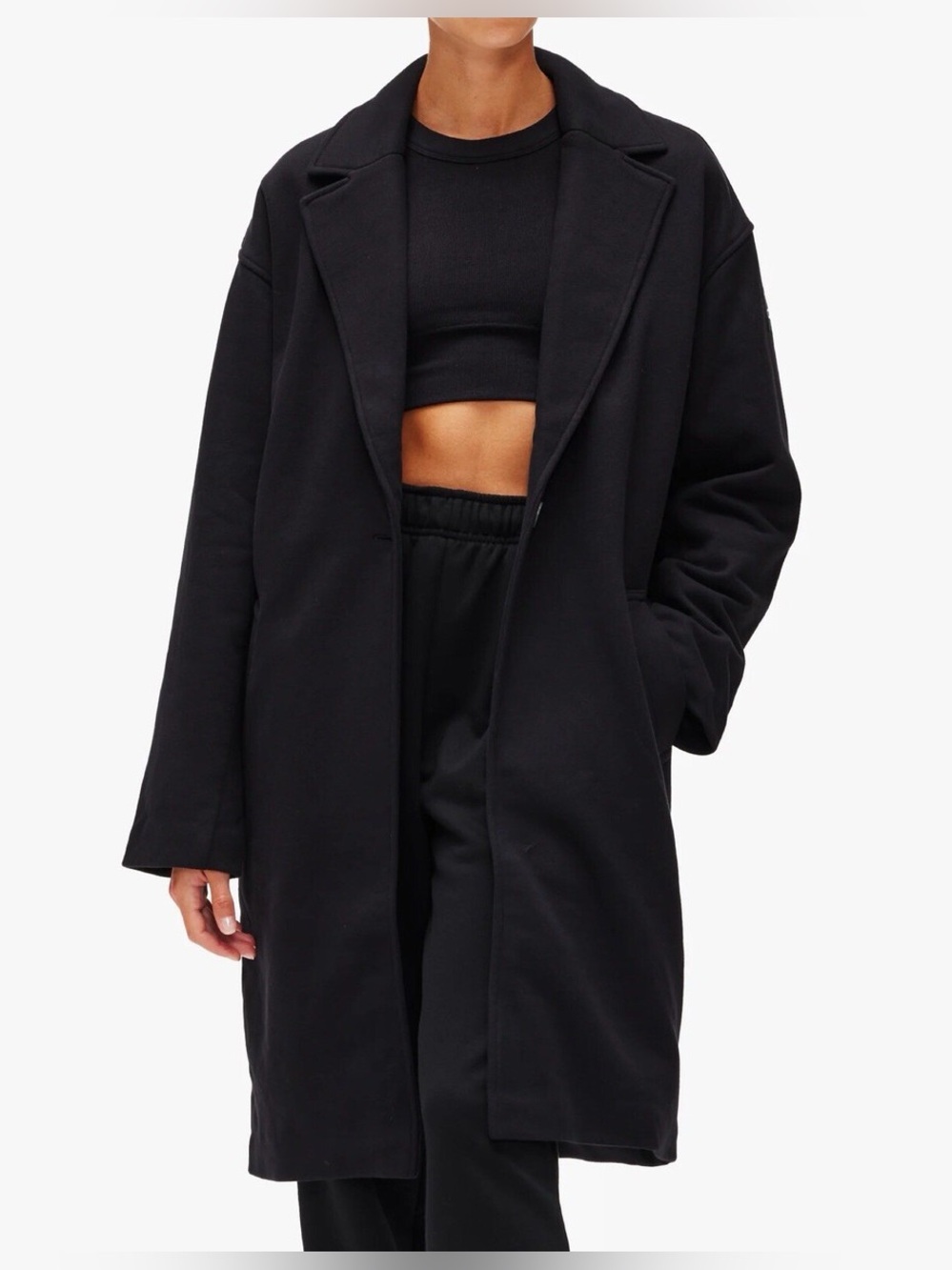 ALO Yoga VIP Black Long Open-Front Trench Coat M